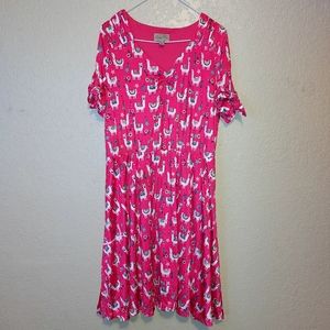 Lindy Bop Pink Novelty Llama Print Dress Womens Size 12